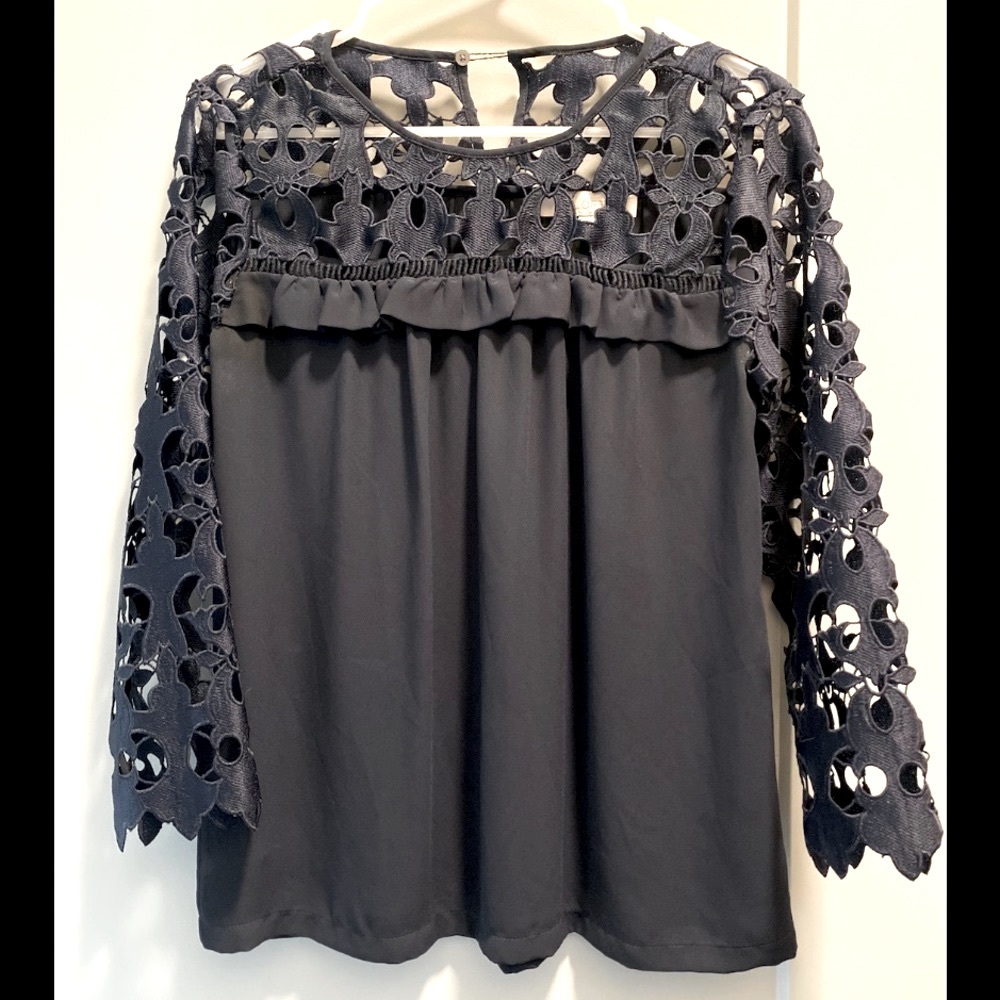 LOFT Hollow Lace-Sleeved Blouse
